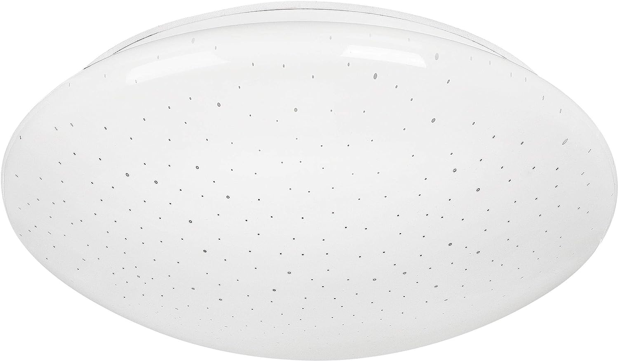 Lampada da soffitto bianca con molti piccoli punti scuri. Forma ovale. Sfondo bianco.