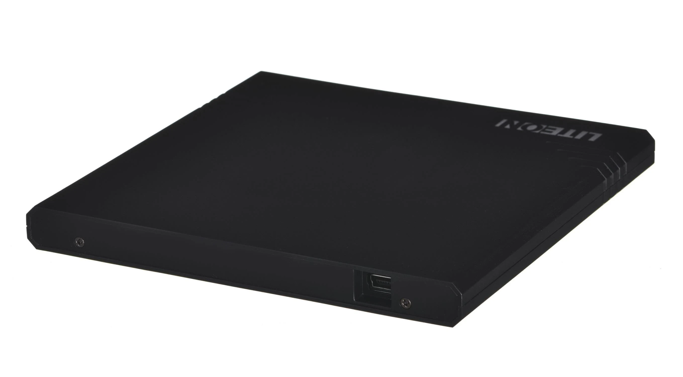 Czarny, prostokątny zewnętrzny dysk twardy LITEON na białym tle.