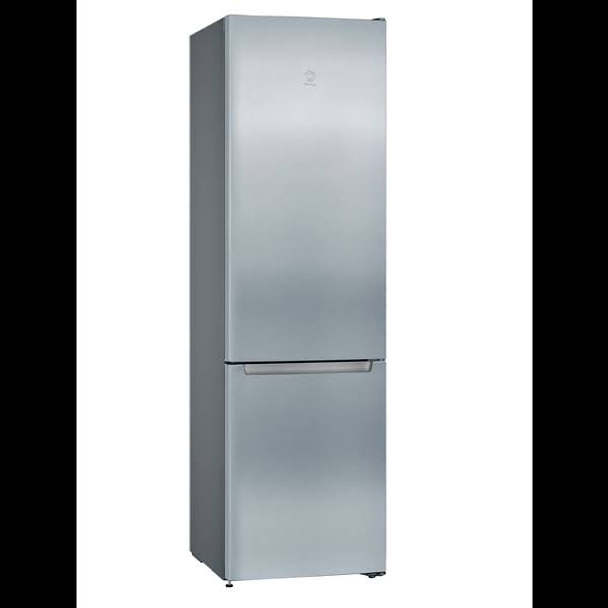 Refrigerador plateado con congelador en la parte inferior y puerta. Es un modelo vertical.