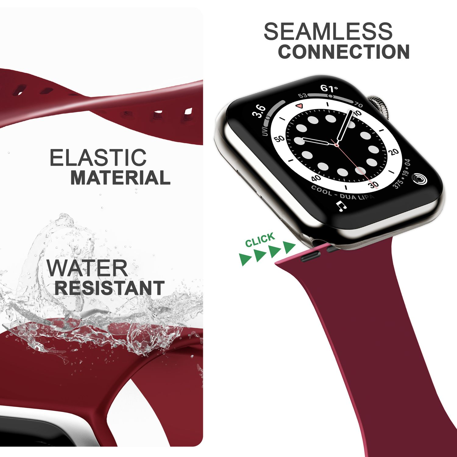 NALIA Smartwatch Silikon Armband, Apple Ersatzarmband, Watch 38mm/40mm/41mm, Dunkelrot Apple