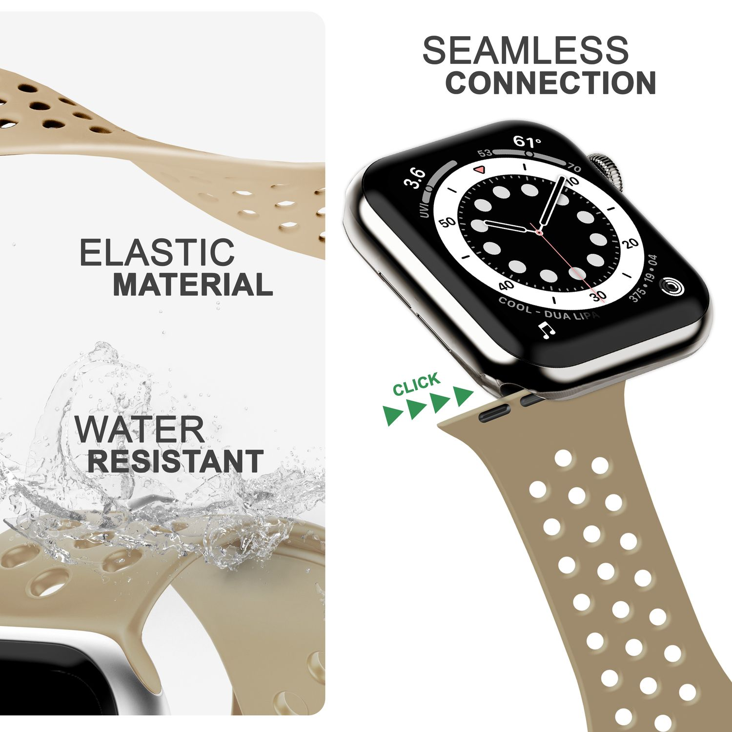 NALIA Smartwatch Armband Loch-Optik, 38mm/40mm/41mm, Apple, Beige Watch Apple Ersatzarmband