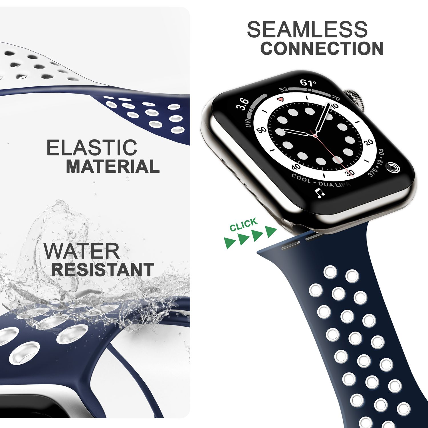NALIA Ersatzarmband, Watch Weiß Airflow Apple Armband, Blau Smart-Watch Silikon Apple, 38mm/40mm/41mm,