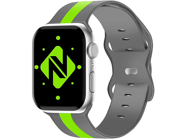 Gestreiftes Ersatzarmband, NALIA Apple Armband, Silikon Watch Grün Apple, 42mm/44mm/45mm/49mm, Smartwatch Grau