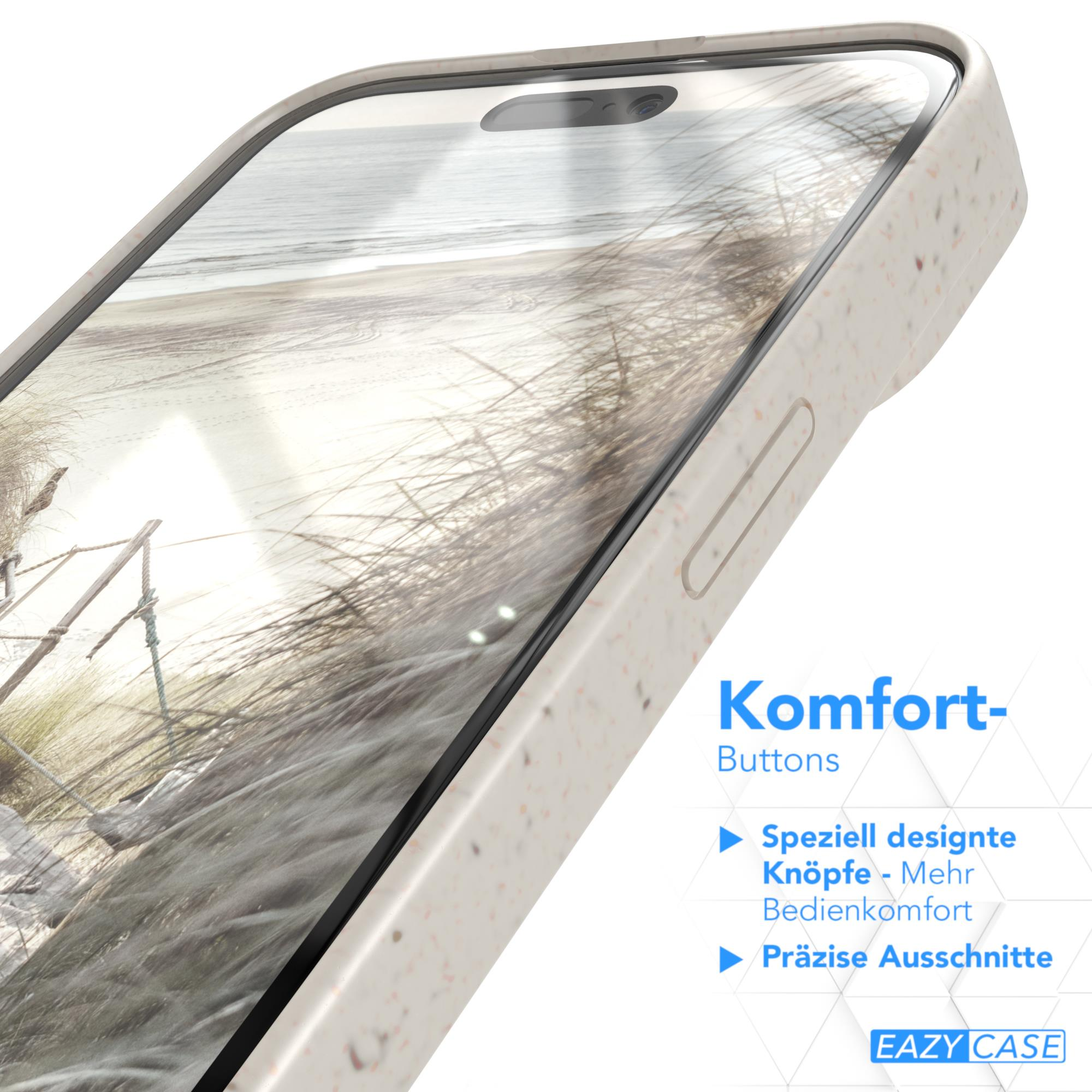 Ein Telefon in einer Schutzhülle mit Text. Es zeigt eine Strandszene.