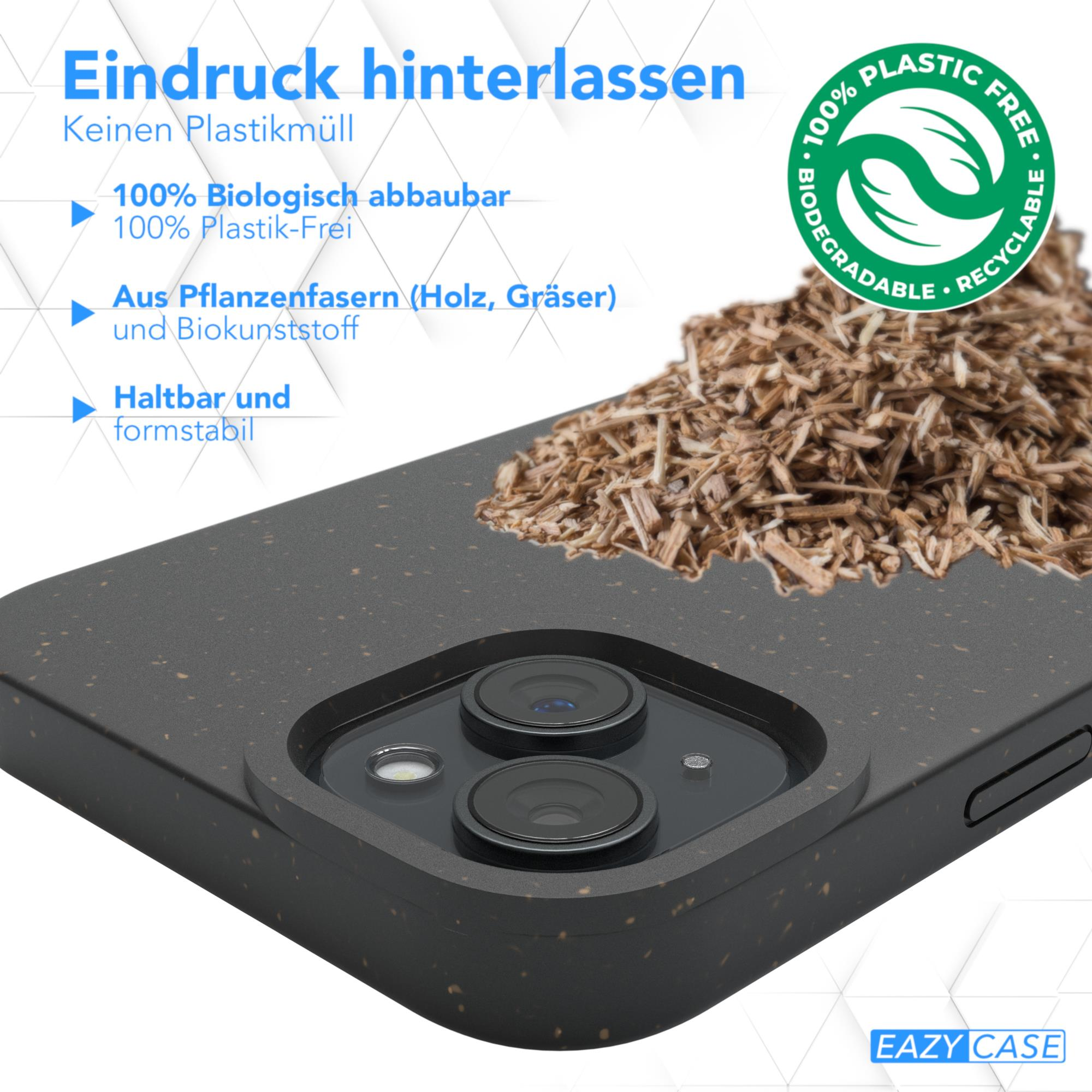 Eine Handyhülle mit einem Design mit Holzspänen und Text. Ein grüner Kreis mit Text ist vorhanden.