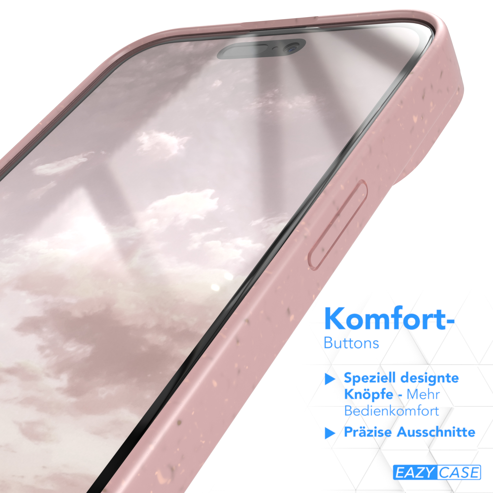 Eine rosa Handyhülle mit Displayschutz, die den Bildschirm des Telefons und einen hellen Hintergrund zeigt.