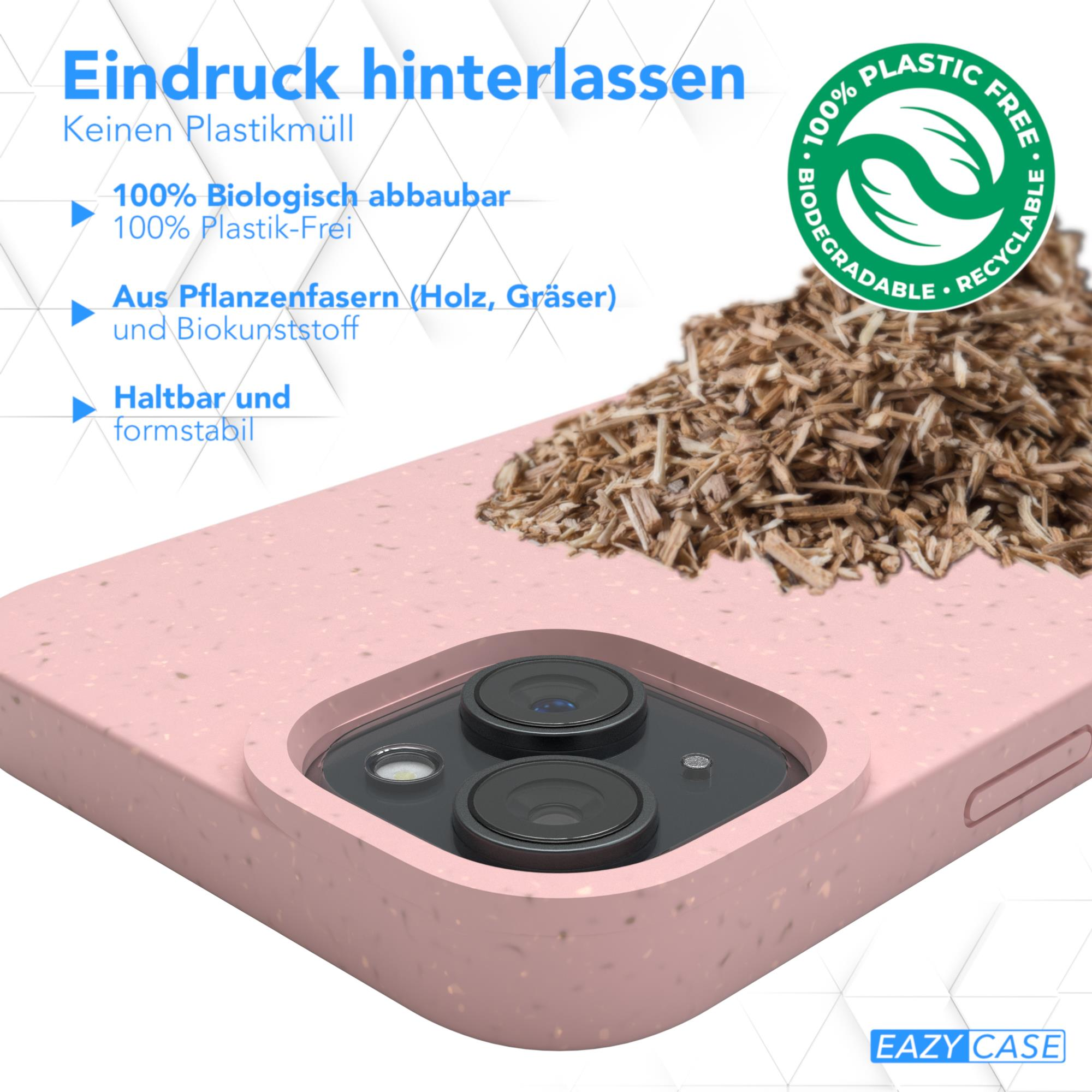 Eine rosa Handyhülle mit holzähnlichem Material. Text und Logo sind sichtbar.