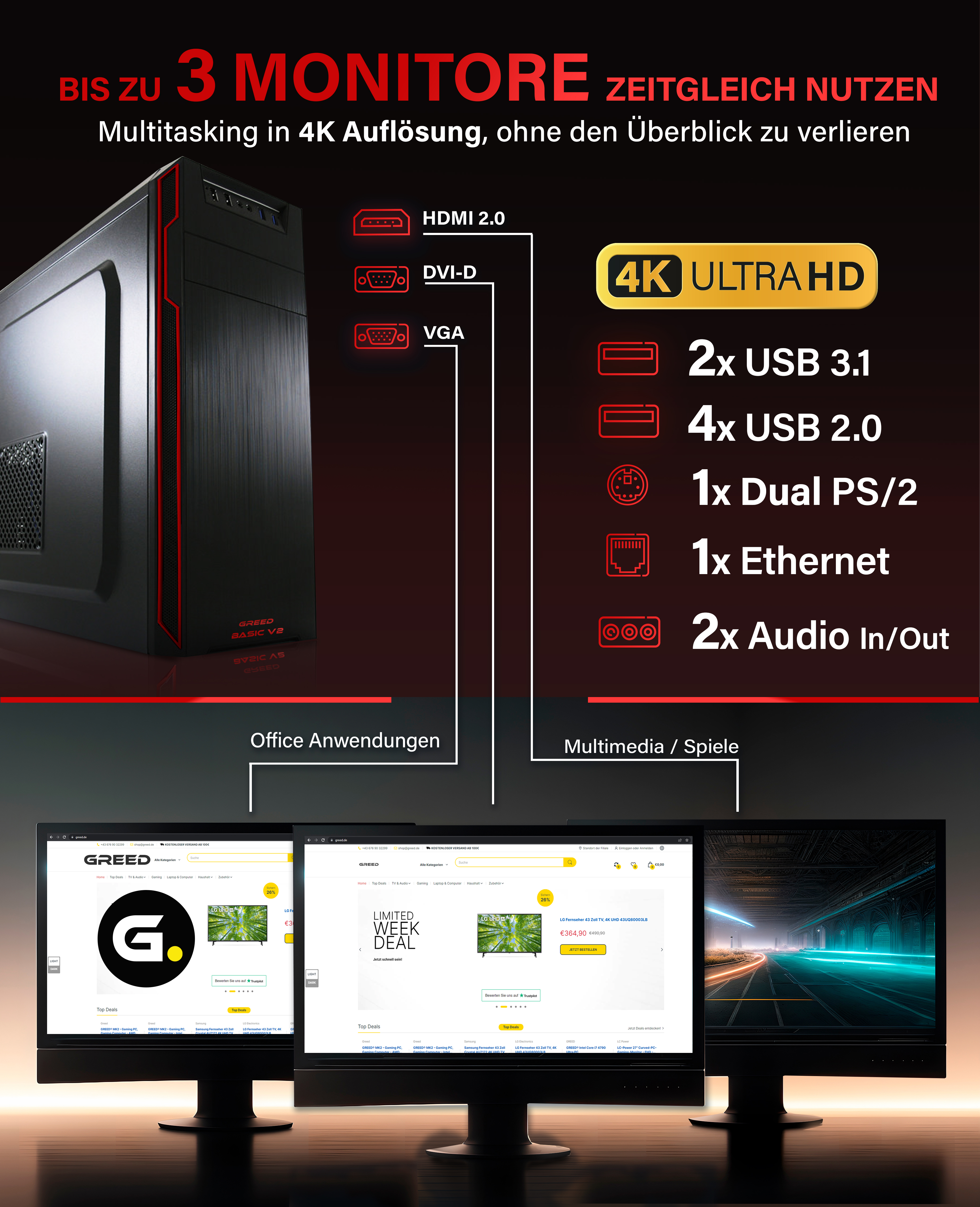 GREED AMD Basic V2, 256 Windwos, Onboard PC-Desktop GB AMD, SSD, 8 AMD Radeon™ mit Graphics GB RAM