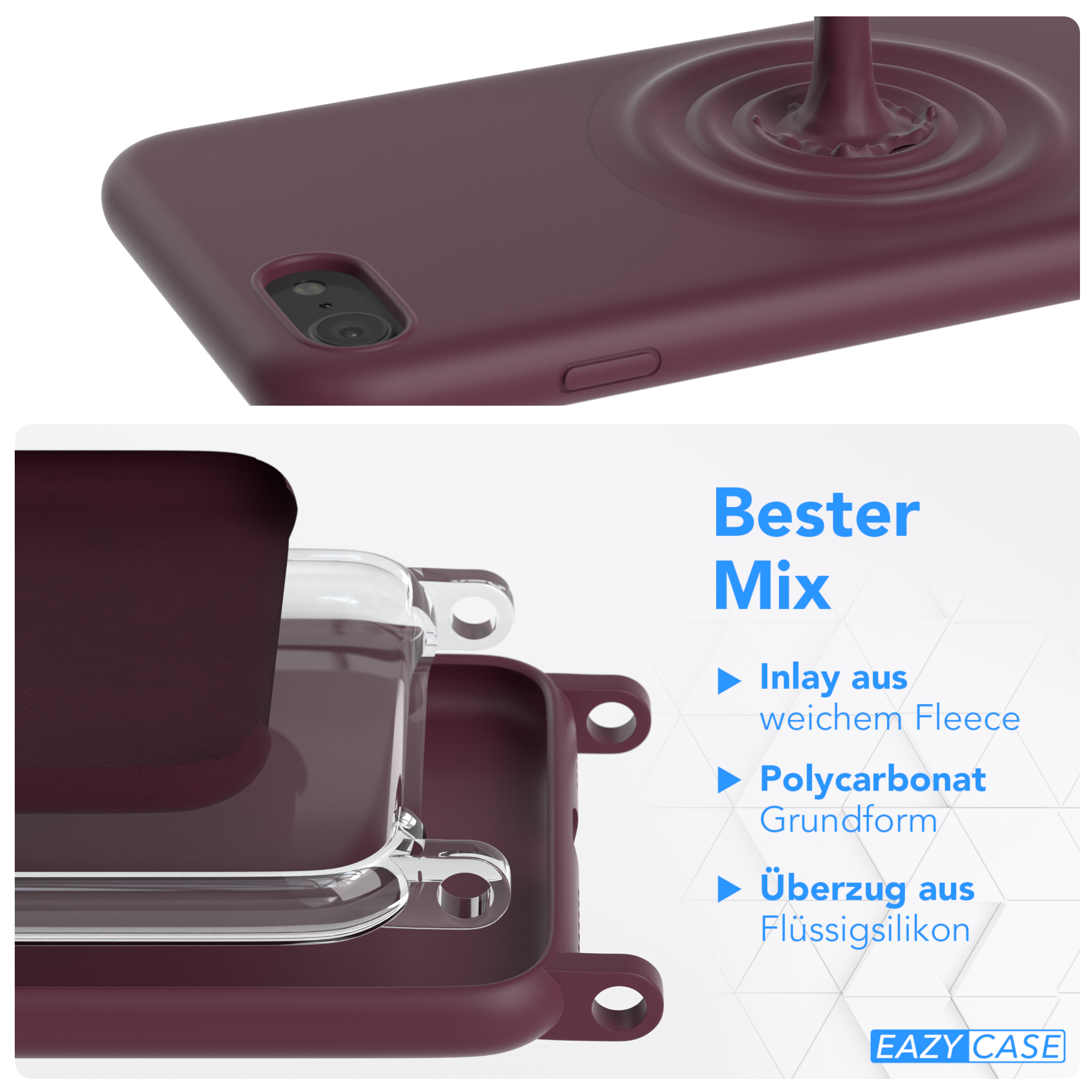 EAZY CASE Burgundy Color, 8, 2022 SE / / / iPhone iPhone Runde Full Handykette Umhängetasche, 7 2020, SE Rot Beere Apple