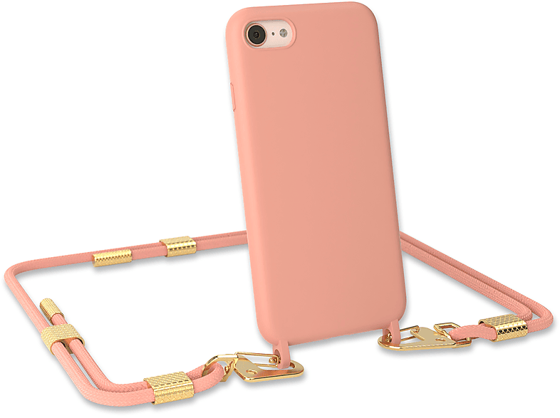 EAZY CASE Runde Handykette mit Karabiner, Umhängetasche, Apple, iPhone SE 2022 / SE 2020, iPhone 7 / 8, Altrosa / Coral