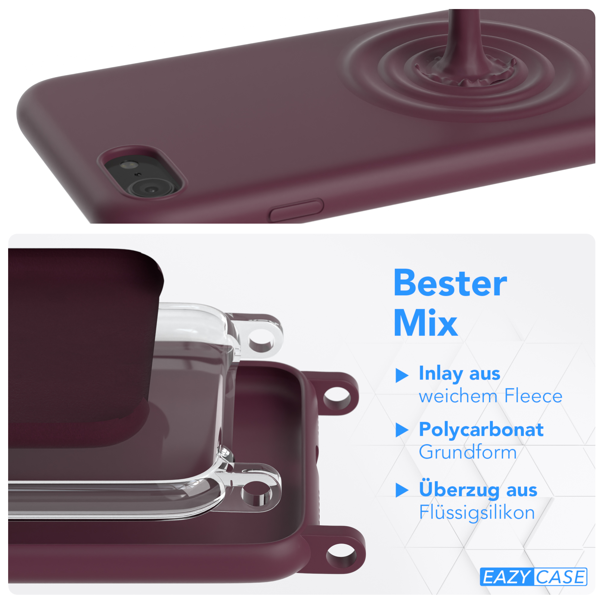 CASE Beere EAZY iPhone Handykette / Umhängetasche, Burgundy SE Karabiner, / mit 7 SE 2022 2020, 8, / Rot Apple, Runde iPhone