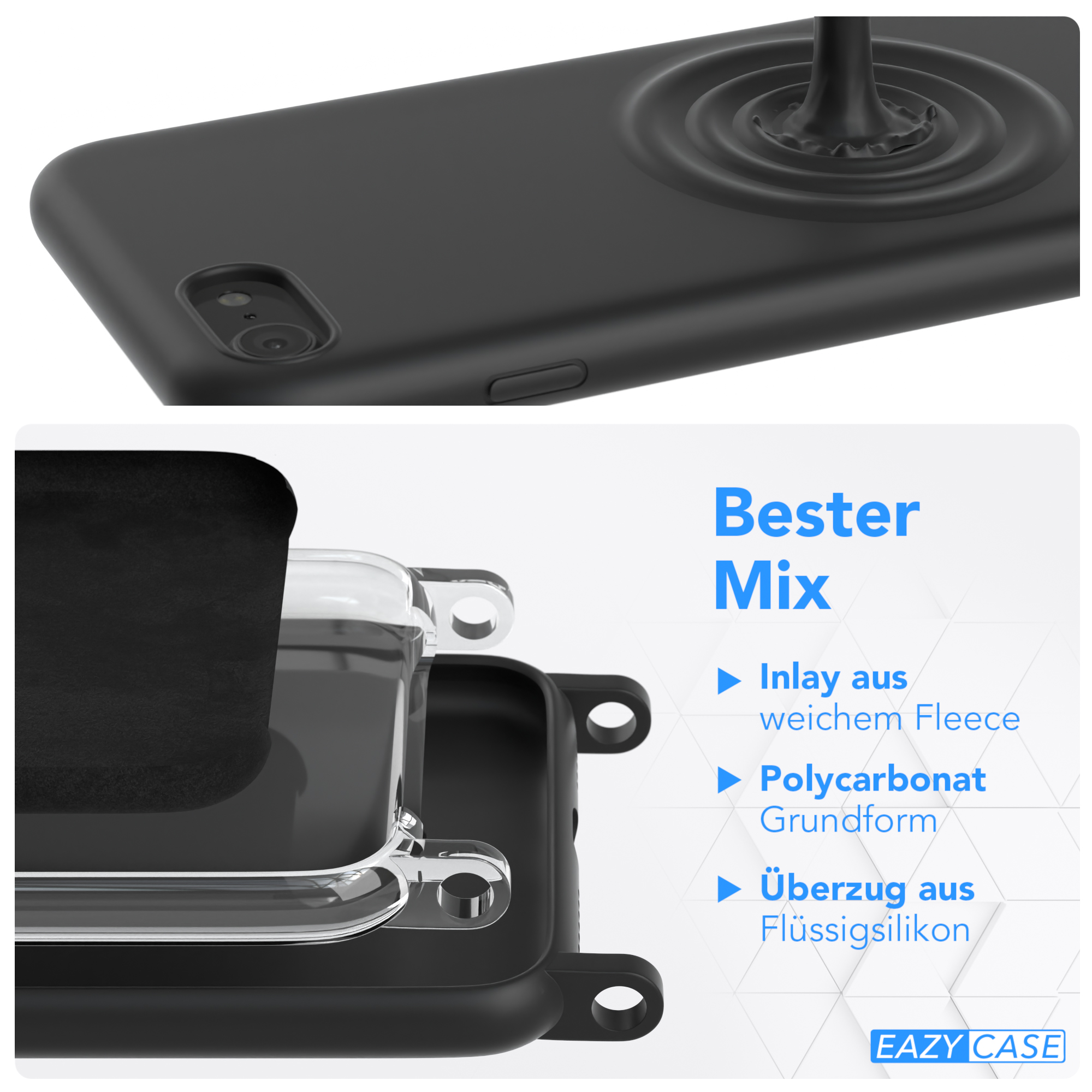 EAZY CASE Apple, 2022 2020, iPhone SE / iPhone 8, Umhängetasche, mit Runde Handykette SE / Karabiner, 7 Schwarz