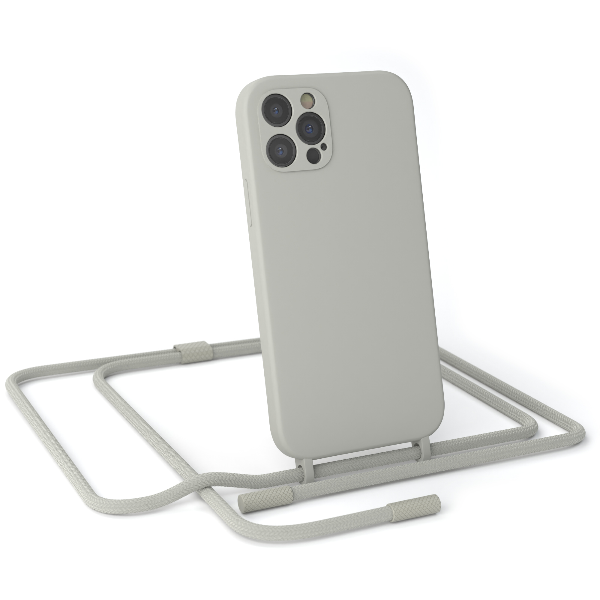 EAZY CASE Runde Full Pro, Apple, / Beige Grau iPhone Color, Apple Taupe 12 Handykette Umhängetasche