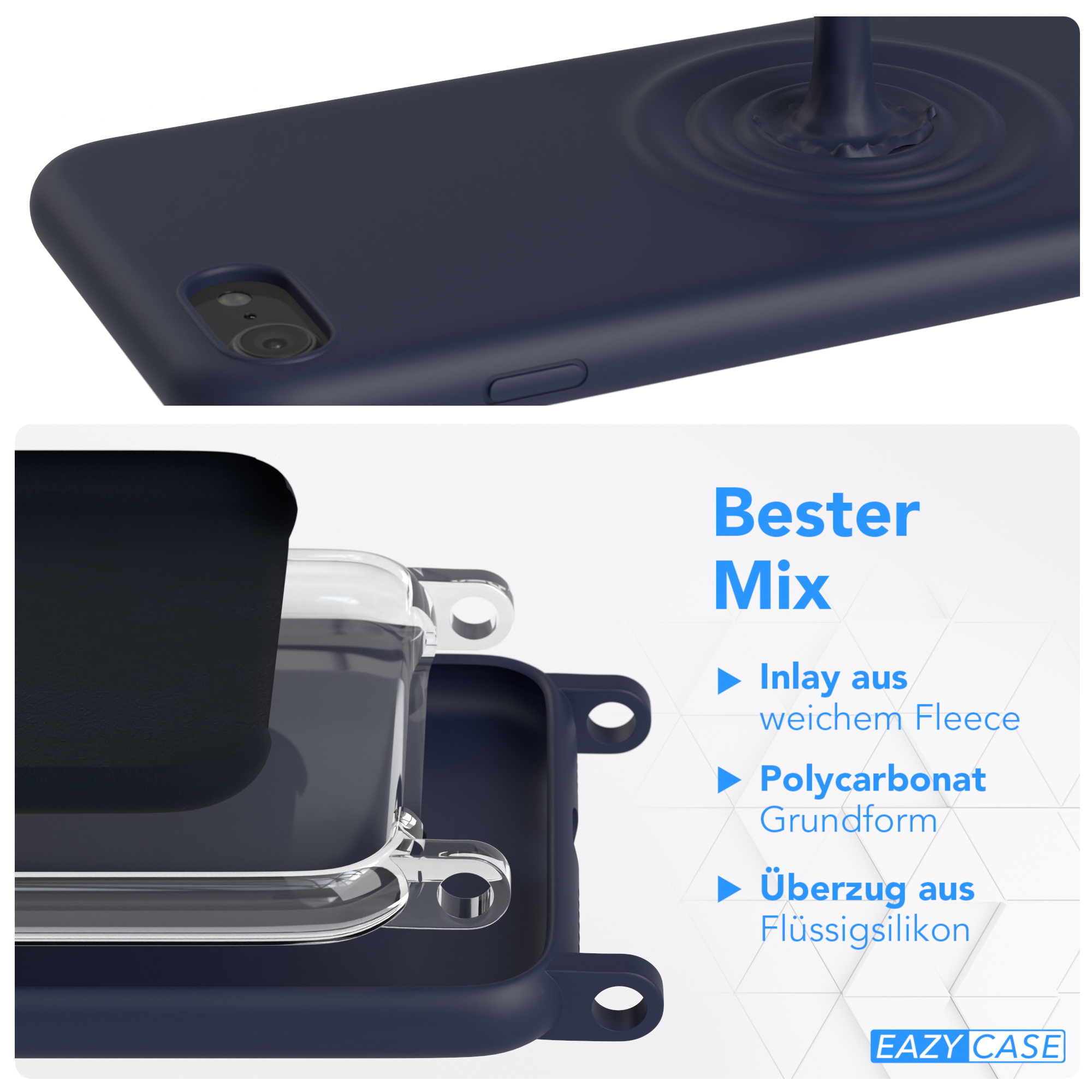 EAZY CASE Runde Handykette mit Apple, / iPhone Karabiner, 7 2020, Umhängetasche, 8, / iPhone Nachtblau Dunkel / 2022 SE SE Blau