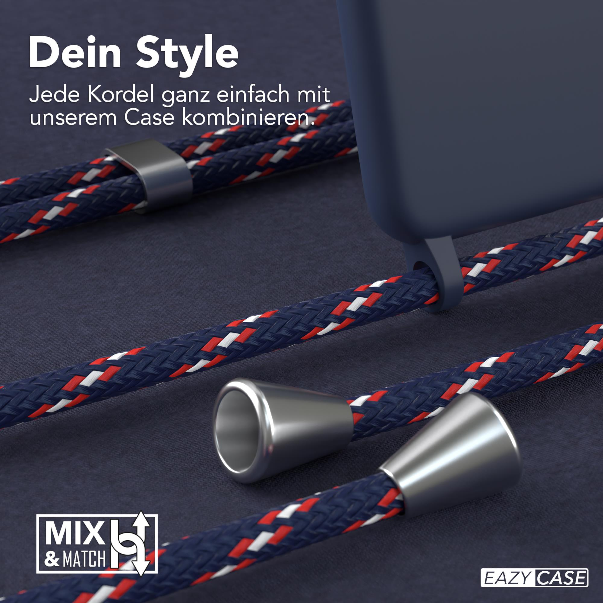 Nahaufnahme von Handybändern. Zwei Bänder mit silbernen Verschlüssen und verschiedenen Mustern und die Handyhülle.
