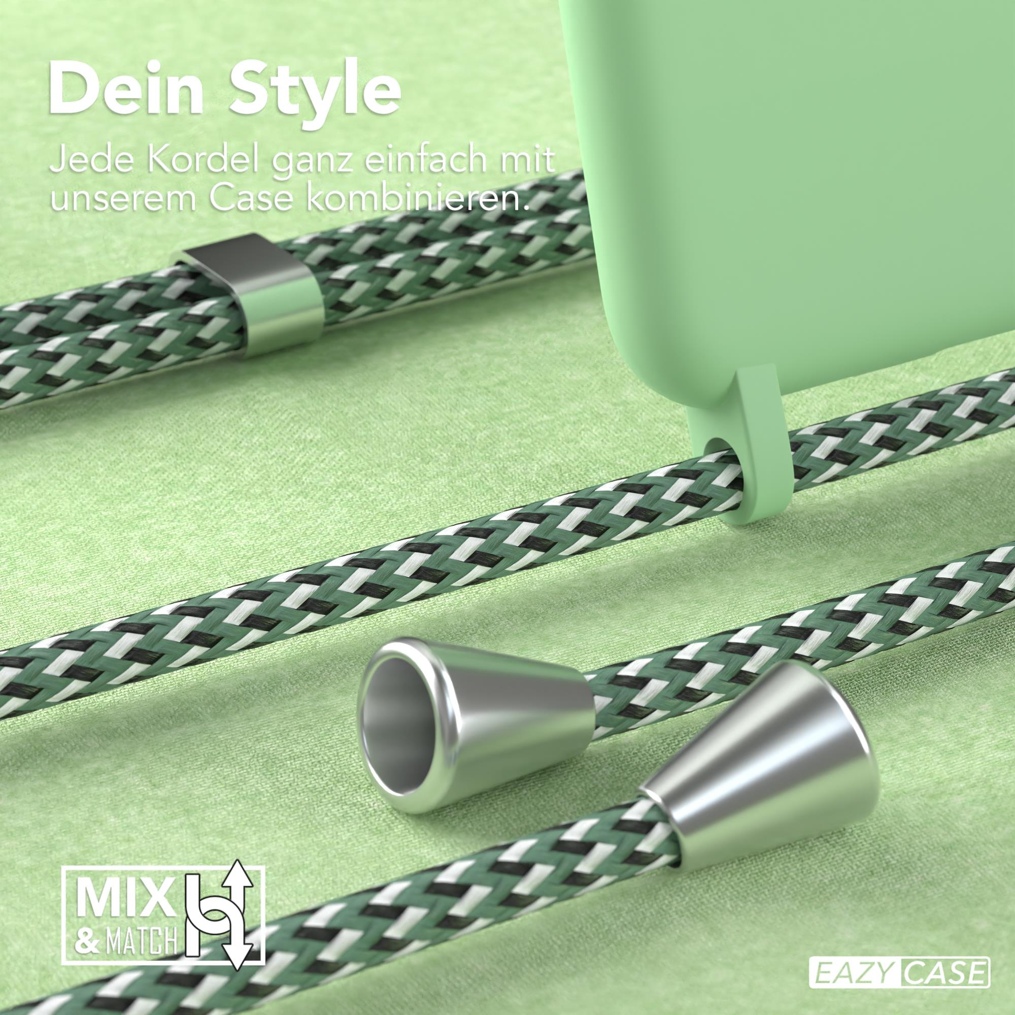 Grüne Handyhülle mit grün-weißem Band. Text 'Dein Style' und 'Mix & Match'.