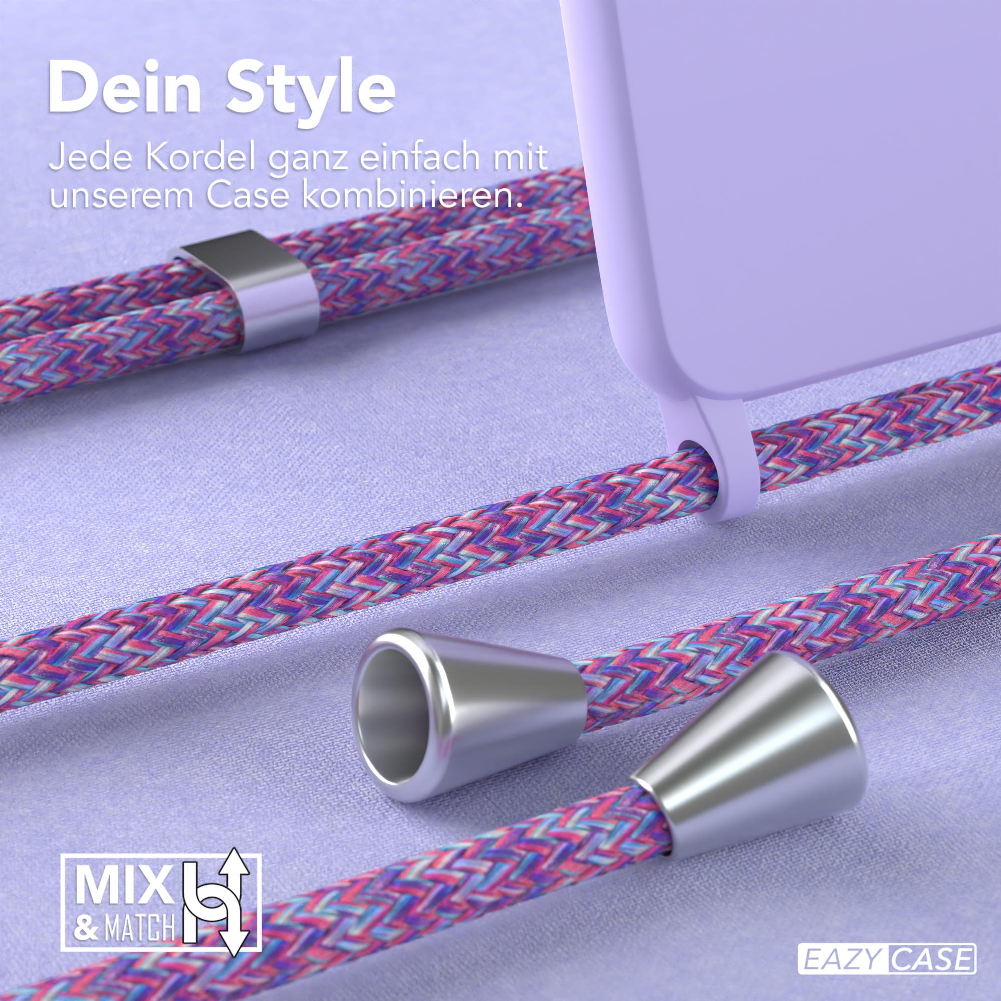 Nahaufnahme von Handyschnüren mit Hülle. Text: Mix & Match, Dein Style.