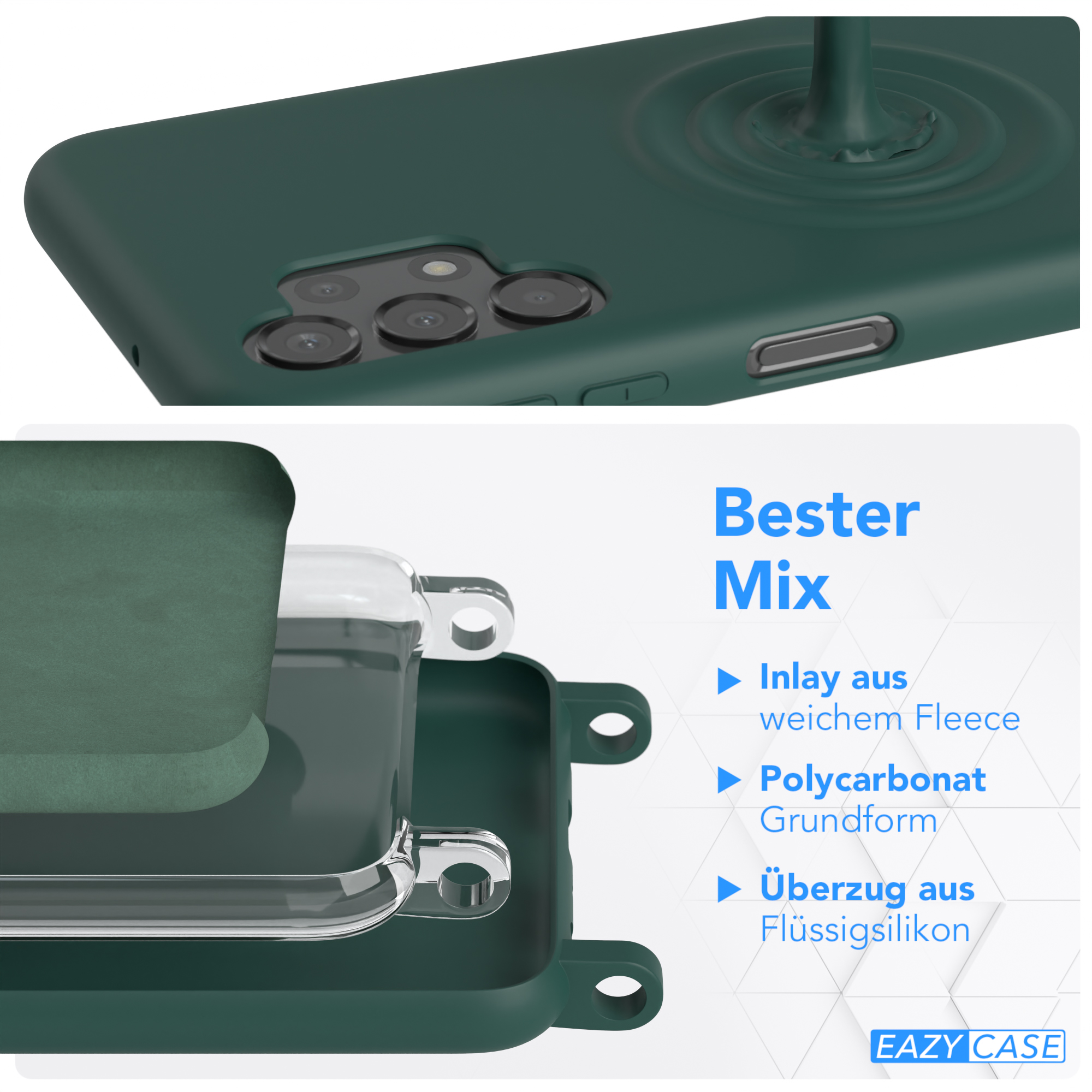Eine Handyhülle mit Materialschichten und dem Text 'Bester Mix'.