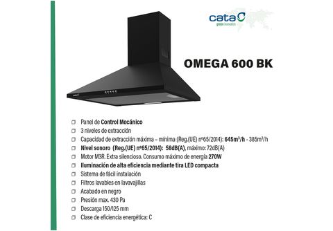 Cata OMEGA II 600 BK - Campana Decorativa de Pared 60 Cm Clase C Negra ·  Comprar ELECTRODOMÉSTICOS BARATOS en lacasadelelectrodomestico.com