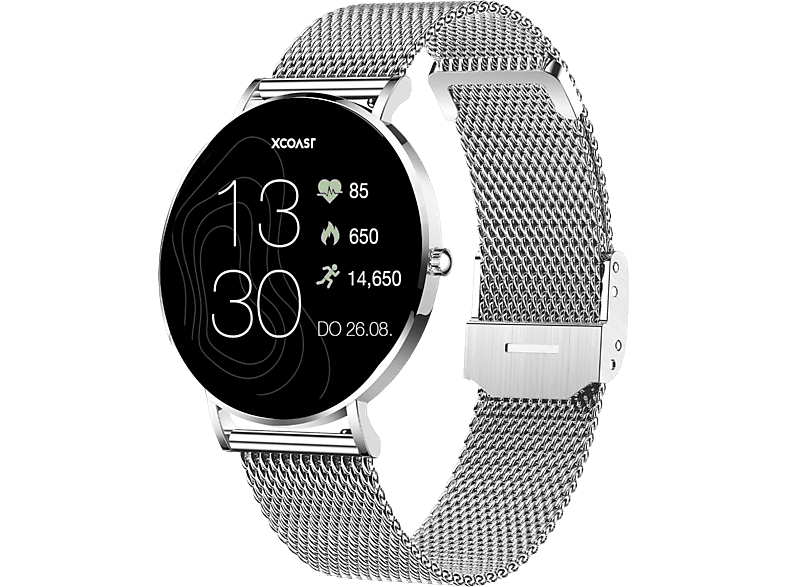 XCOAST SIONA 2 - TOPAS SILVER Smartwatch galvanisiertes Metall Stainless Steel, 20.0 cm, Topas Silver