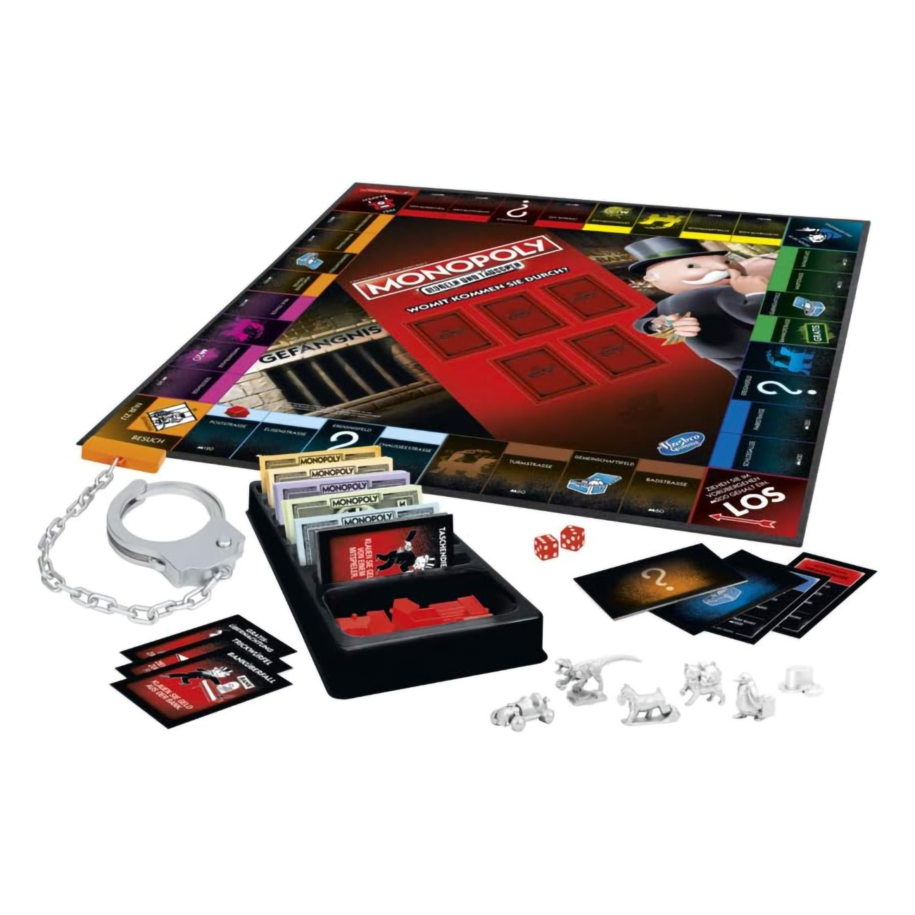 Monopoly-Brettspiel-Set mit Spielbrett, Karten, Würfeln, Spielsteinen und anderen Spielkomponenten.
