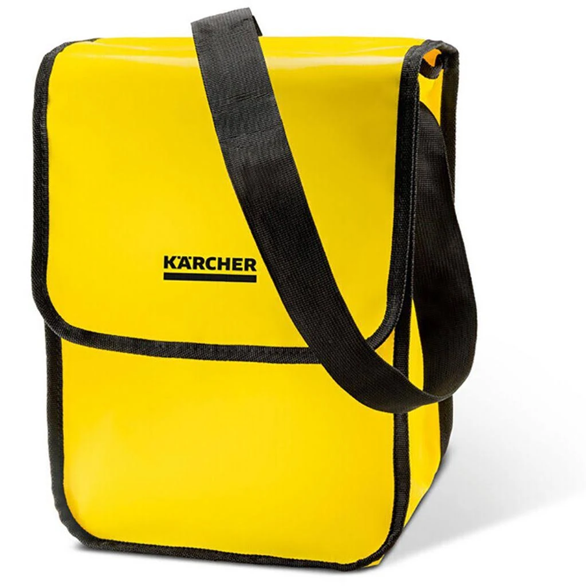 Bolso de hombro Kärcher amarillo con ribete y correa negros, logo visible.