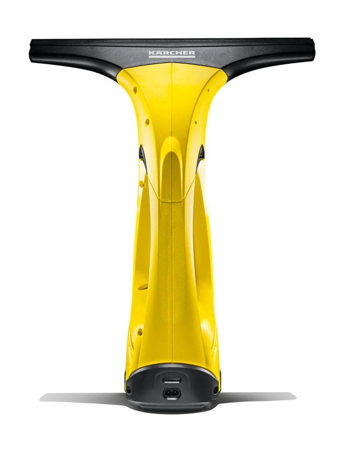 Un limpiacristales Karcher amarillo. Tiene un diseño en forma de T con una escobilla y un mango negros.