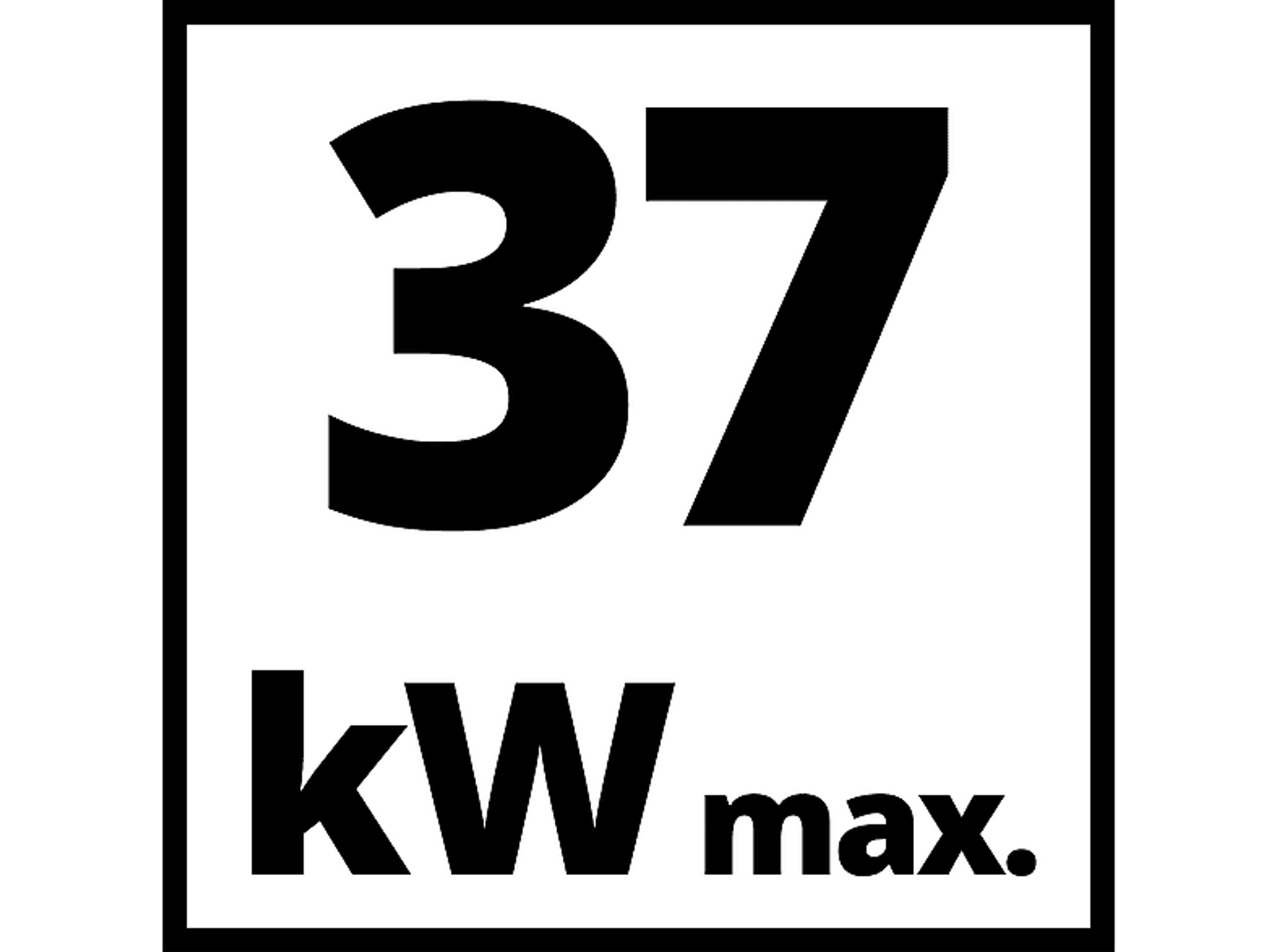 Schwarz-weißes Schild mit der Zahl 37 über dem Text kW max. auf schwarzem Hintergrund.