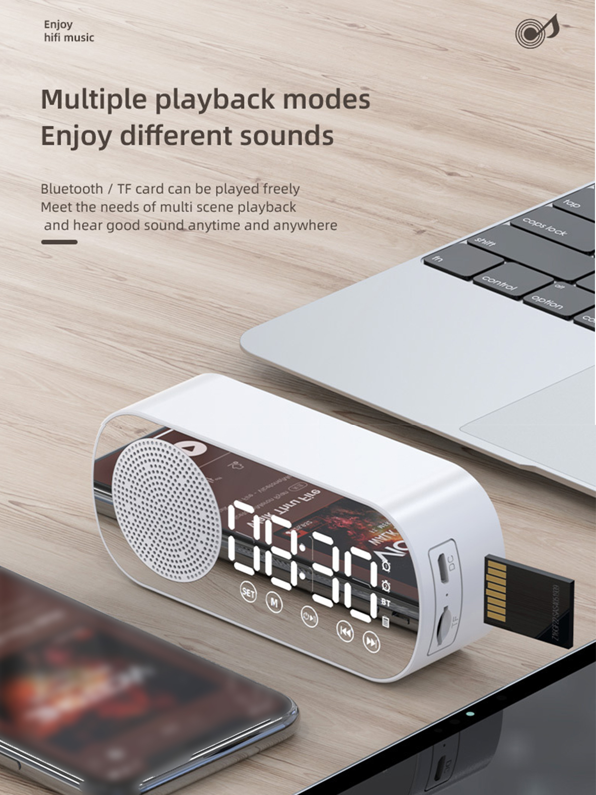 Uhr Bluetooth-Lautsprecher, Wecker Radio Klangqualität BRIGHTAKE HiFi TF Lautsprecher Schwarz Bluetooth Kartensteckplatz - Wireless