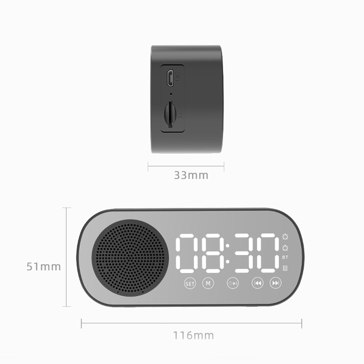 Schwarz Wecker Uhr Lautsprecher TF - Wireless Bluetooth Bluetooth-Lautsprecher, Kartensteckplatz BRIGHTAKE HiFi Radio Klangqualität