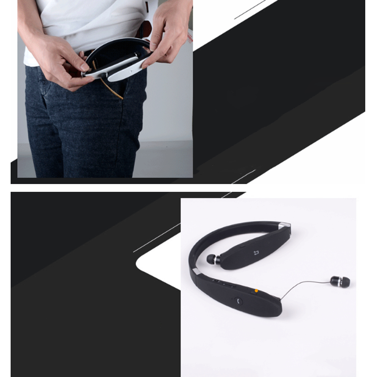 ENBAOXIN Kabelloses Sport-Bluetooth-Headset - Bluetooth zu Schwarz Bluetooth-Kopfhörer und faltbar In-ear In-Ear-Hals, verstauen, leicht