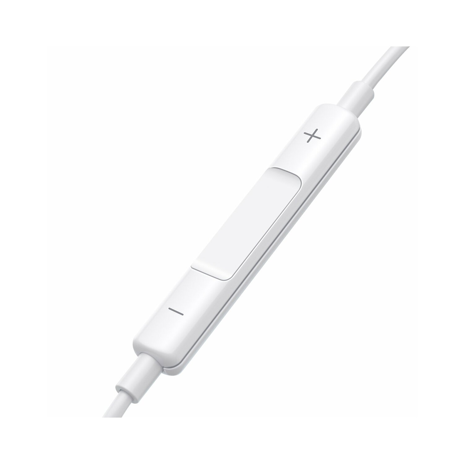 Biały pilot inline do słuchawek z przyciskami głośności w górę/w dół.