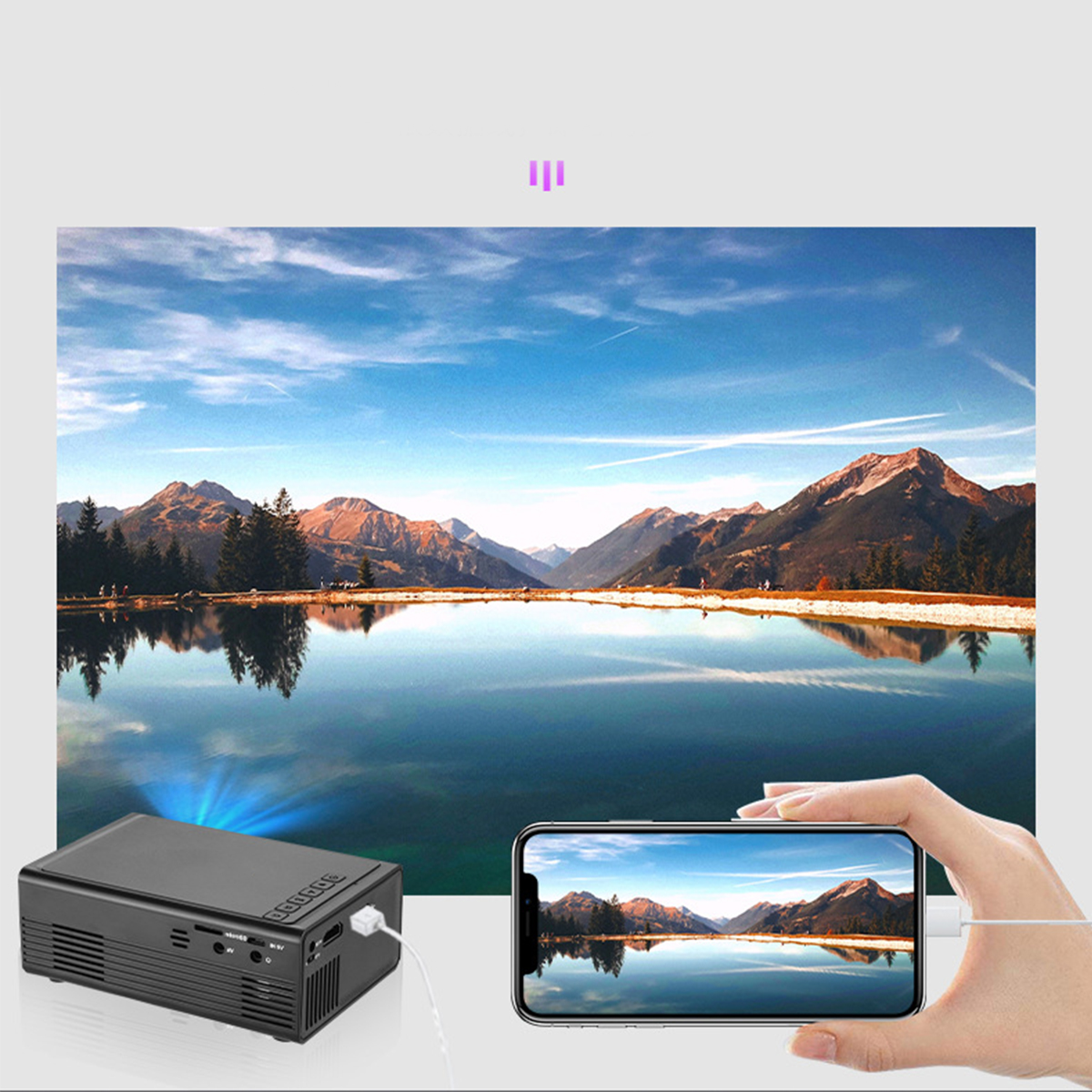 BRIGHTAKE Tragbarer Mini Projektor – für Heimkino, Kabelloses Beamer(HD+) Unterstützung 1080p
