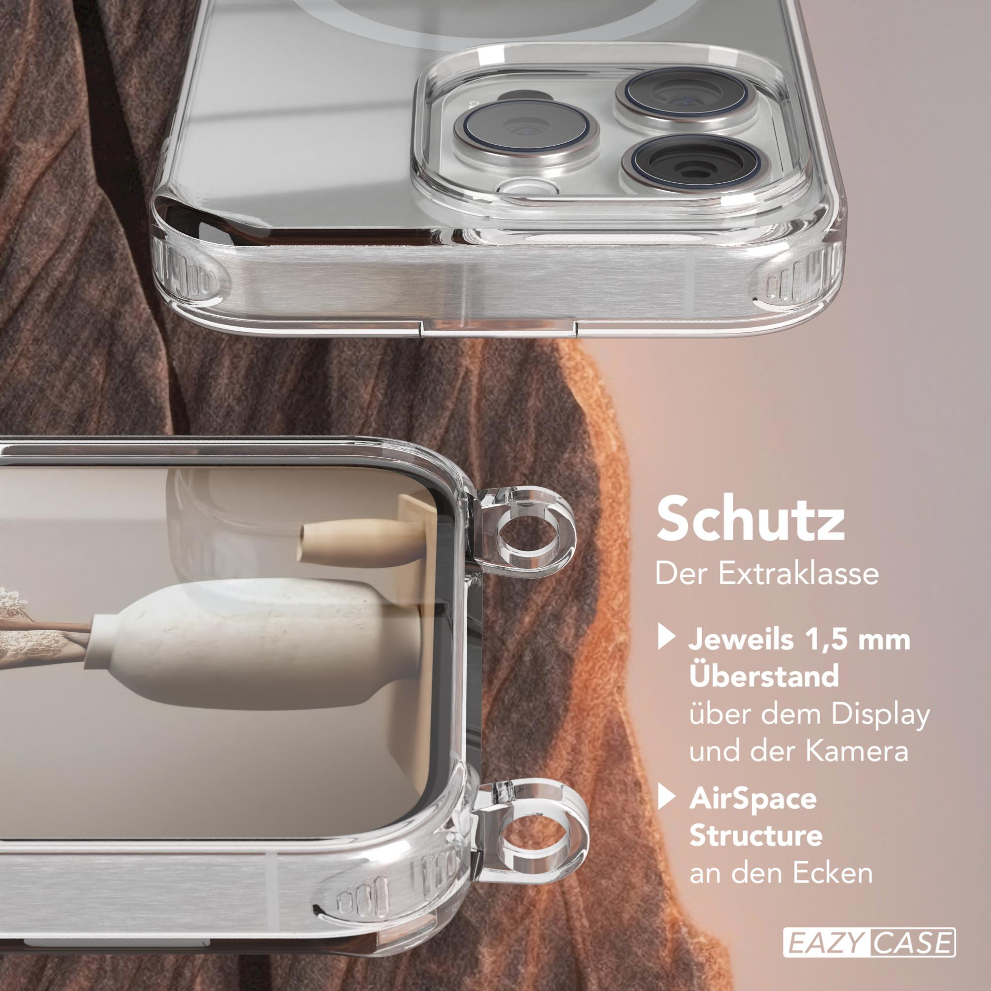 Transparente Handyhülle, die die Kamera des Telefons zeigt. Nahaufnahme, mit Textüberlagerung.