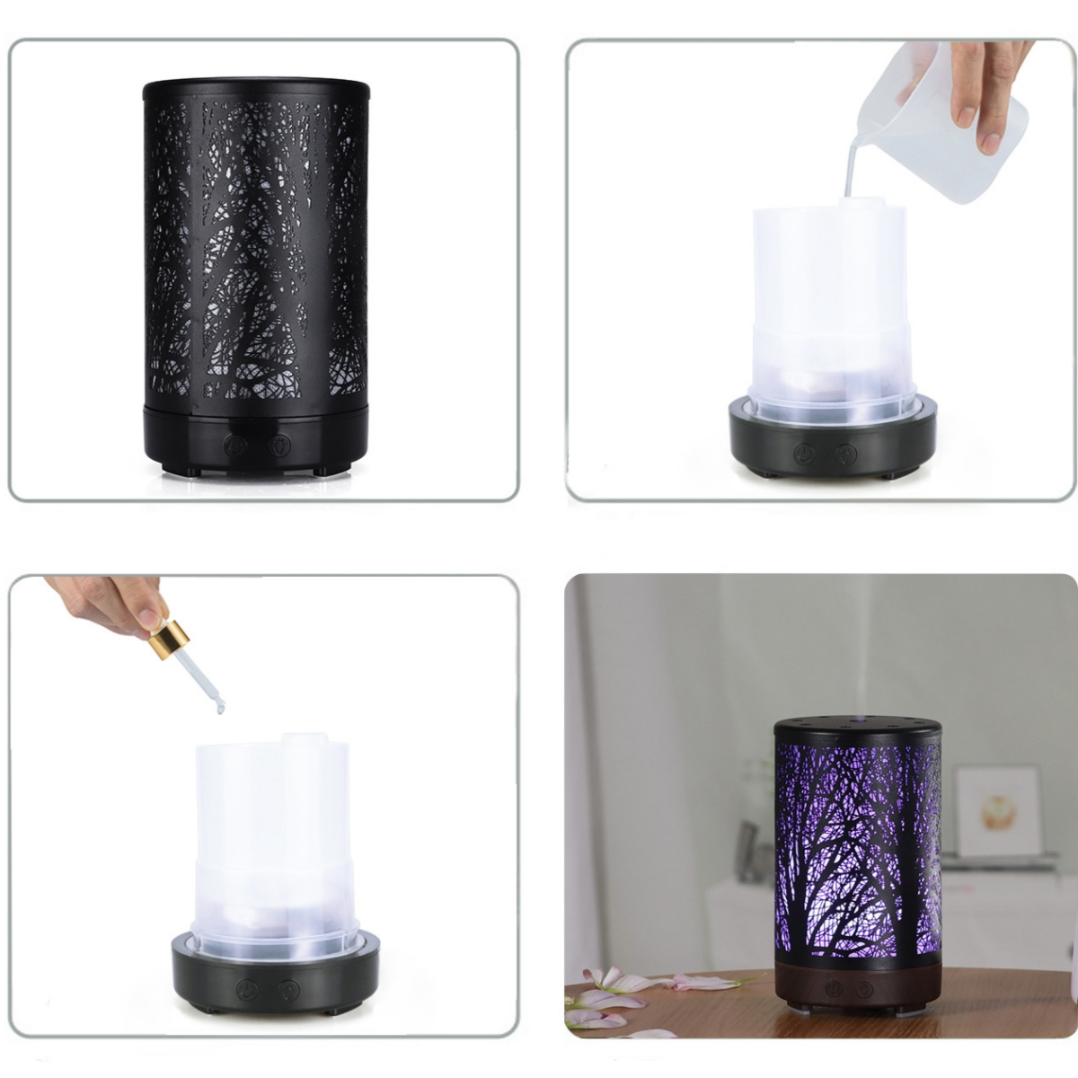 SHAOKE Aroma-Lampe 300ml Wave (Raumgröße: Öl 11 Luftbefeuchter m²) Schwarz Luftbefeuchter Atomised Luftreinigung Home ätherisches