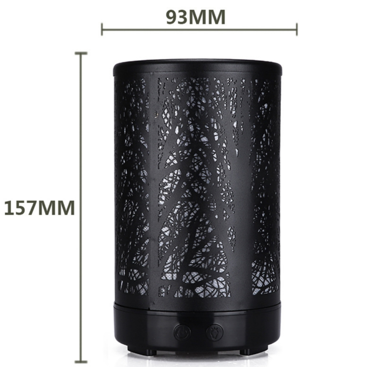 Schwarzer Aromadiffusor mit baumartigem Design, Abmessungen 93x157mm.