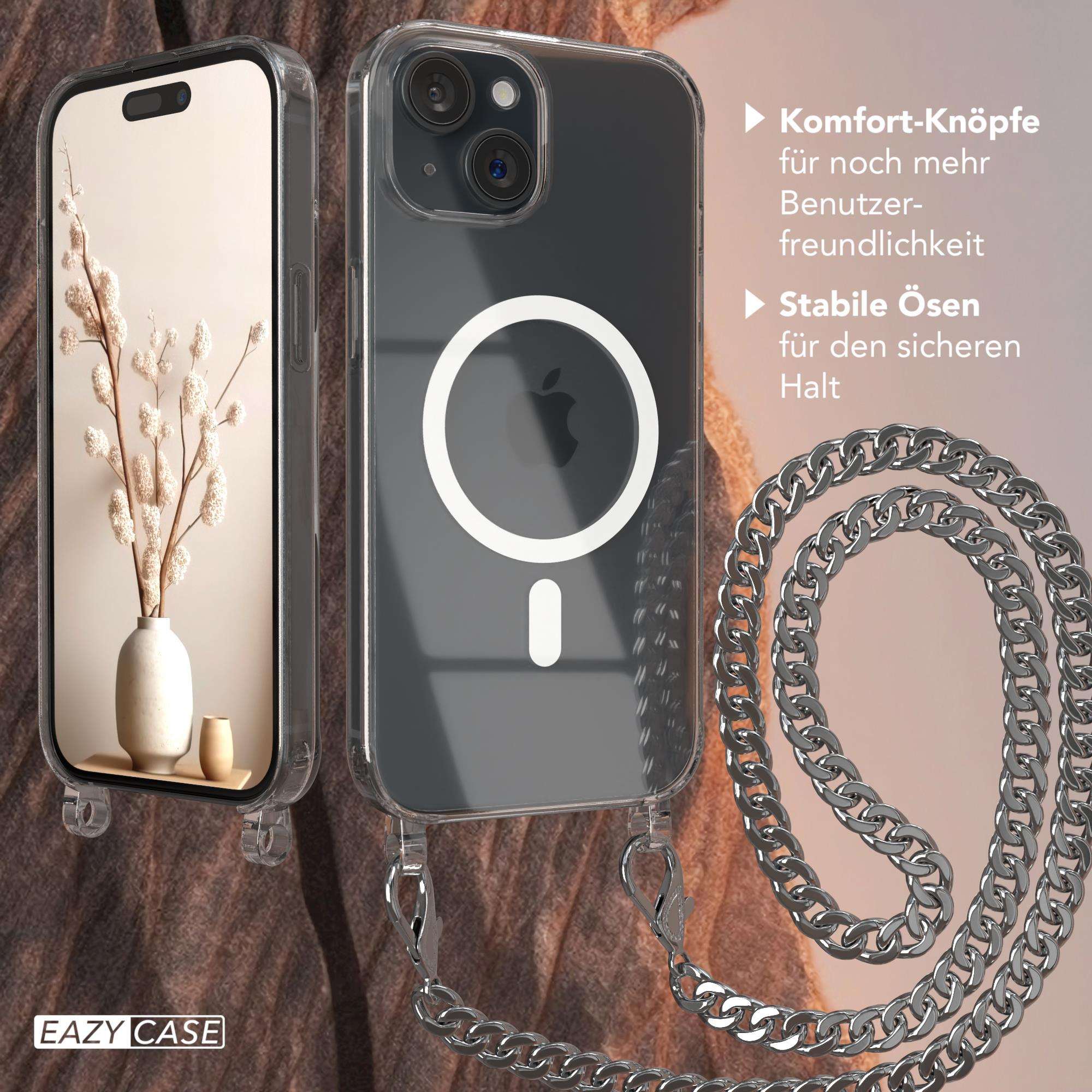 EAZY CASE Silber Schwarz, Umhängetasche, + Apple, Handykette extra 15, Kordel iPhone Magsafe