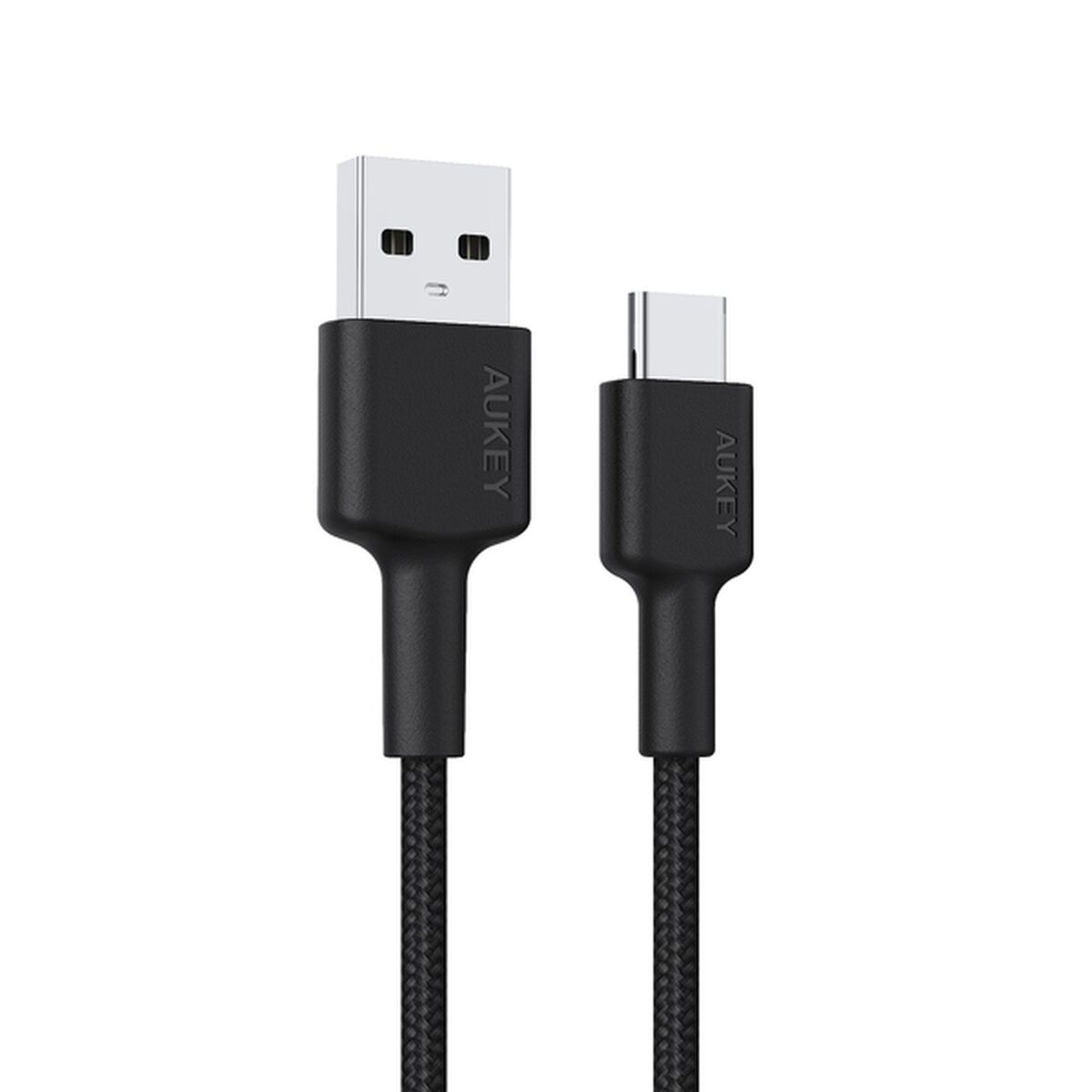 Cavo AUKEY da USB-A a USB-C nero con cavo intrecciato nero.