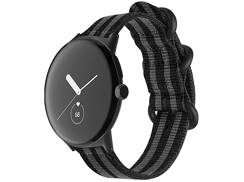 + Nylon Watch 1 Design Ersatzarmband, Google, Pixel 2, Gewebtes Google Schwarz/Grau/Schwarz Band, WIGENTO