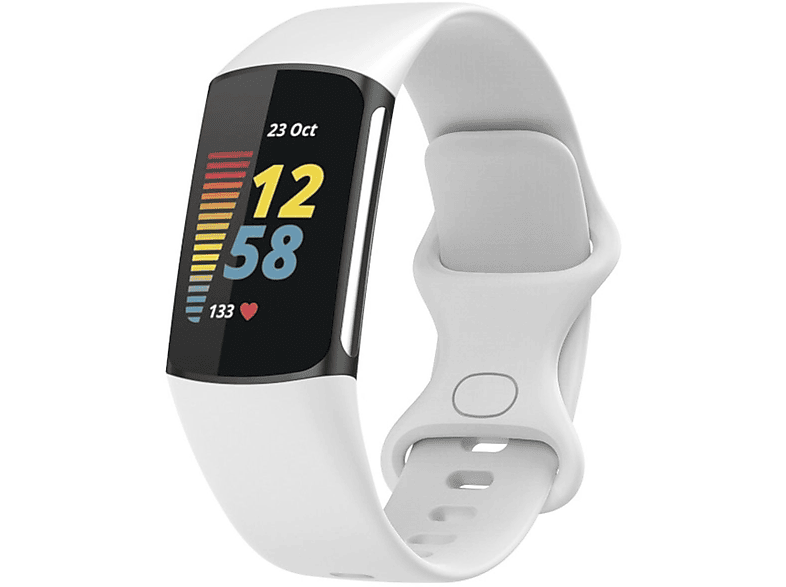 WIGENTO Fitbit, Ersatzarmband, Größe Silikon L, 5, Band Charge Kunststoff Sport / Weiß 6 /