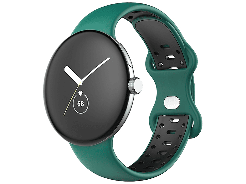 WIGENTO Kunststoff / Silikon Band + Watch M, / Grün 2, Sport Größe 1 Dunkel Ersatzarmband, Google, Pixel Schwarz