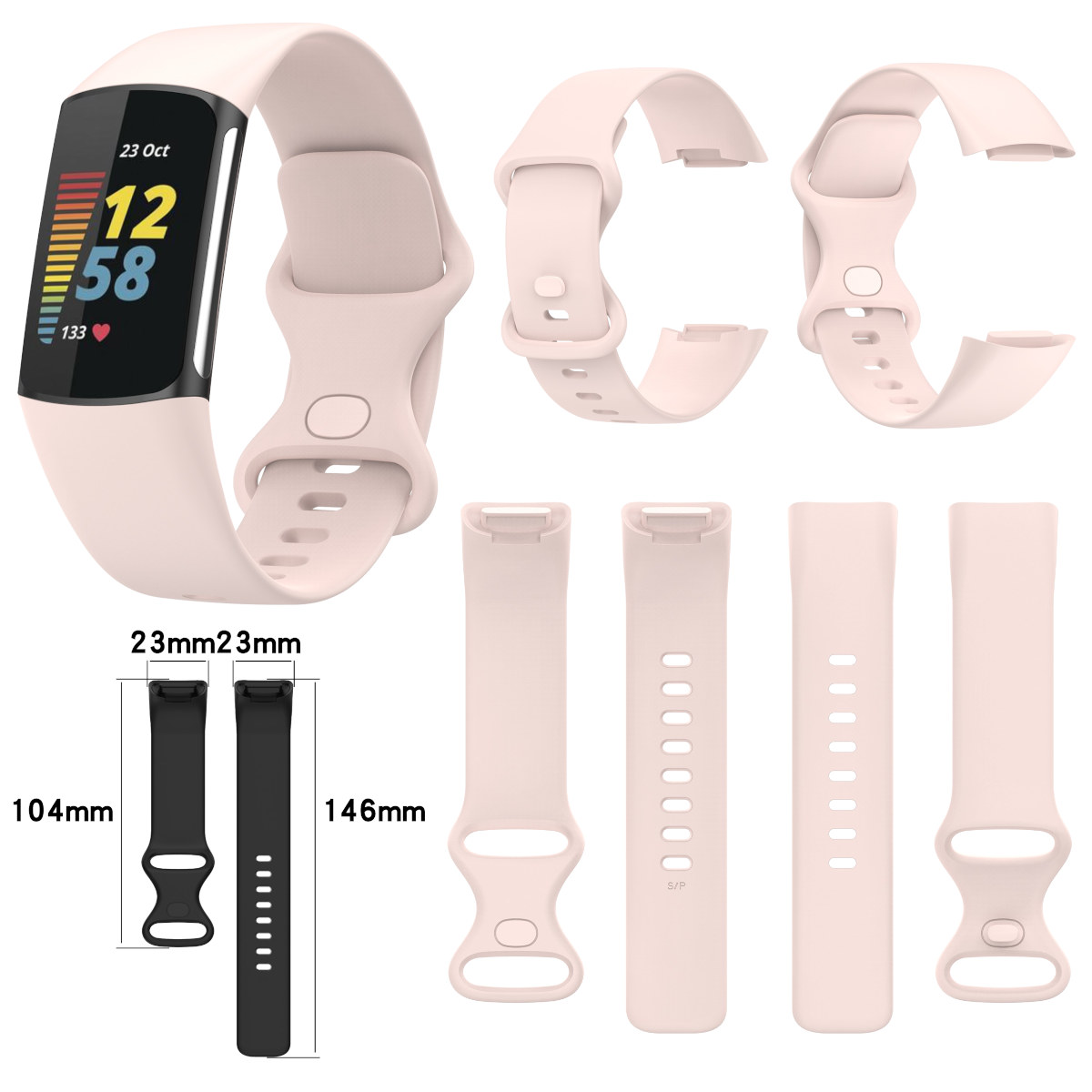 WIGENTO Kunststoff 5, Band S, / 6 Rosa Sport Charge Silikon Fitbit, / Ersatzarmband, Größe
