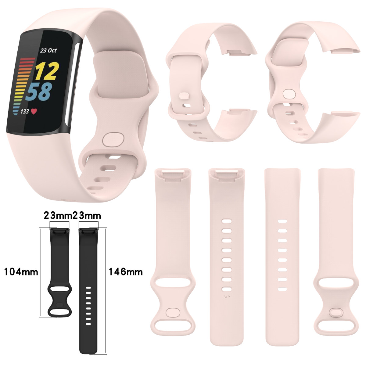 Silikon Charge Größe Ersatzarmband, / Kunststoff Band 6 S, / Fitbit, WIGENTO Sport Rosa 5,