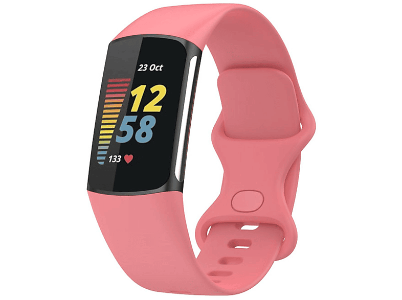 WIGENTO Kunststoff / Silikon Sport Band Größe S, Ersatzarmband, Fitbit, Charge 6 / 5, Pink | Smartwatch Armbänder