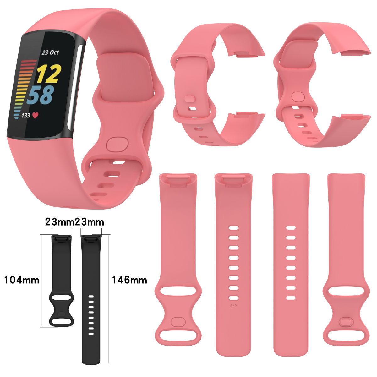 Charge Silikon Größe 6 Fitbit, Kunststoff / S, 5, Pink WIGENTO Band / Ersatzarmband, Sport