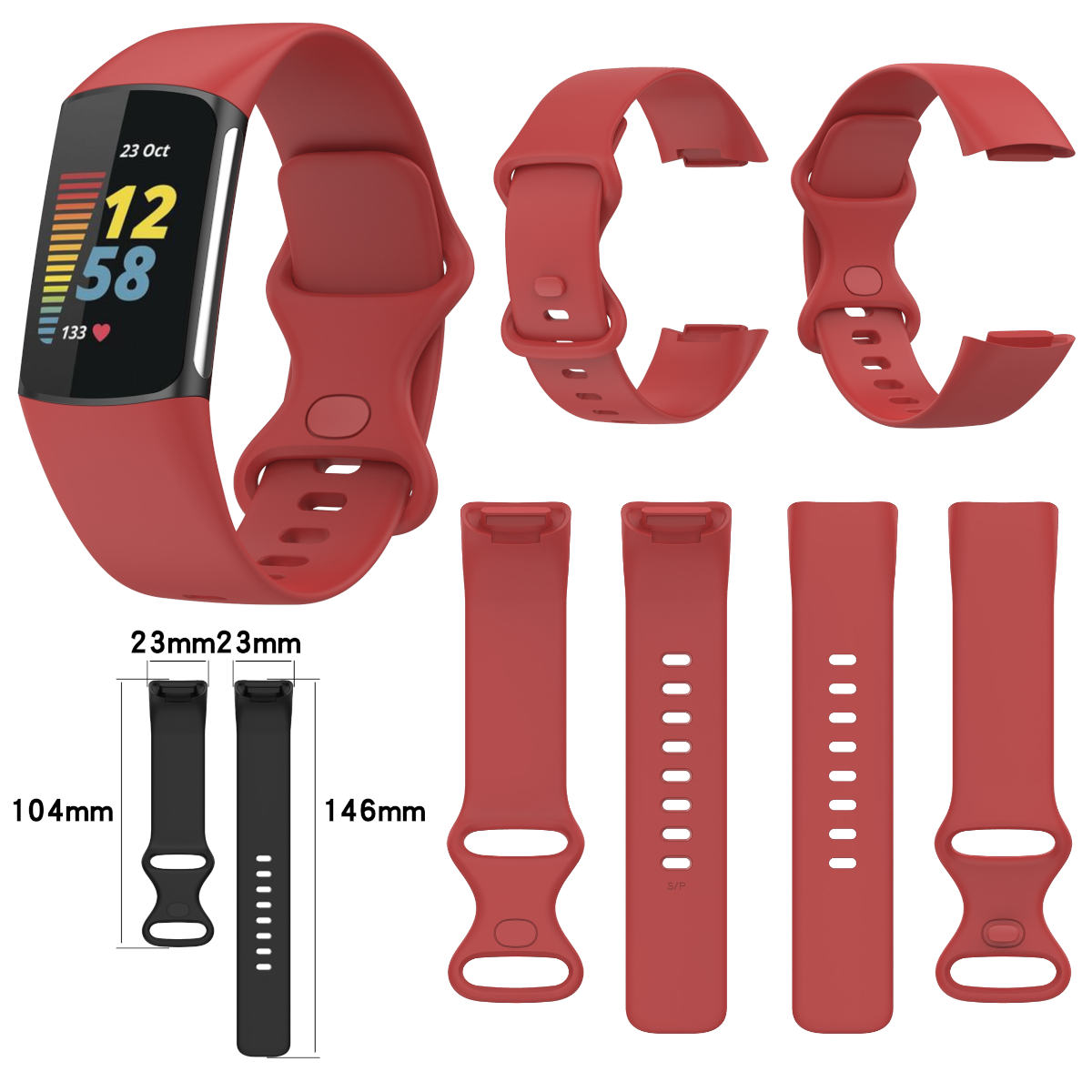 6 / Charge / L, Silikon Kunststoff Band Rot 5, Sport Größe Fitbit, WIGENTO Ersatzarmband,