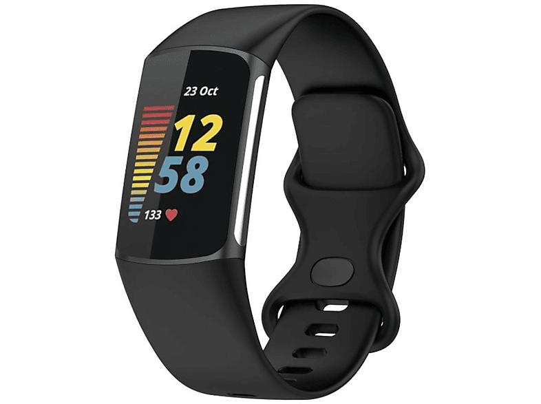 WIGENTO Kunststoff / Silikon Design Sport Band Größe L, Ersatzarmband, Fitbit, Charge 6 / 5, Schwarz