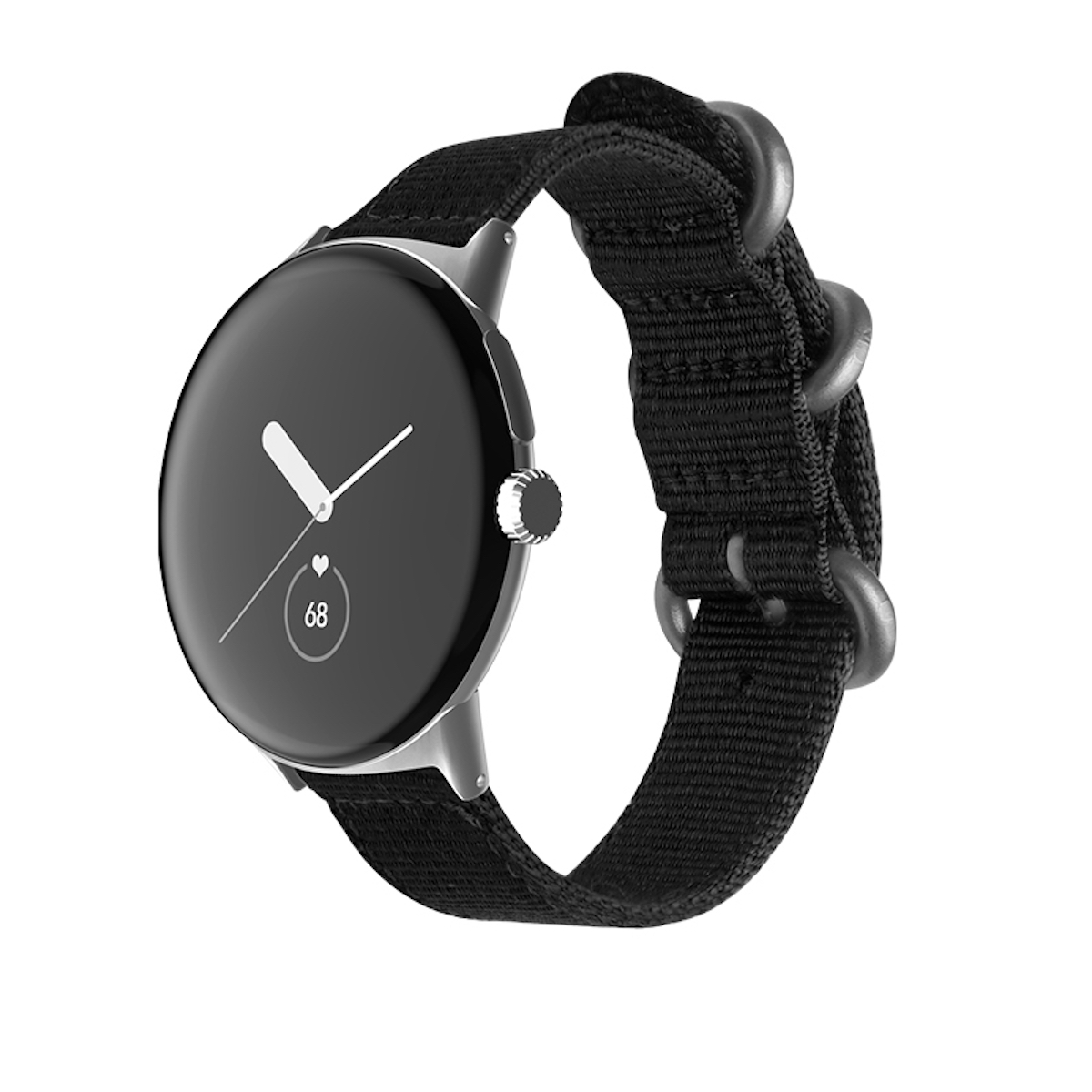 WIGENTO Gewebtes Watch 2, Nylon + Schwarz Google, Pixel Band, / Google Ersatzarmband, Silber Design 1
