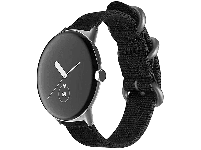 Google Gewebtes Design + Schwarz / Ersatzarmband, 2, WIGENTO Silber 1 Watch Band, Google, Nylon Pixel