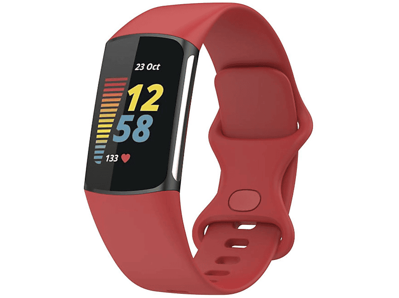 WIGENTO Kunststoff / Silikon Sport Band Größe S, Ersatzarmband, Fitbit, Charge 6 / 5, Rot | Smartwatch Armbänder